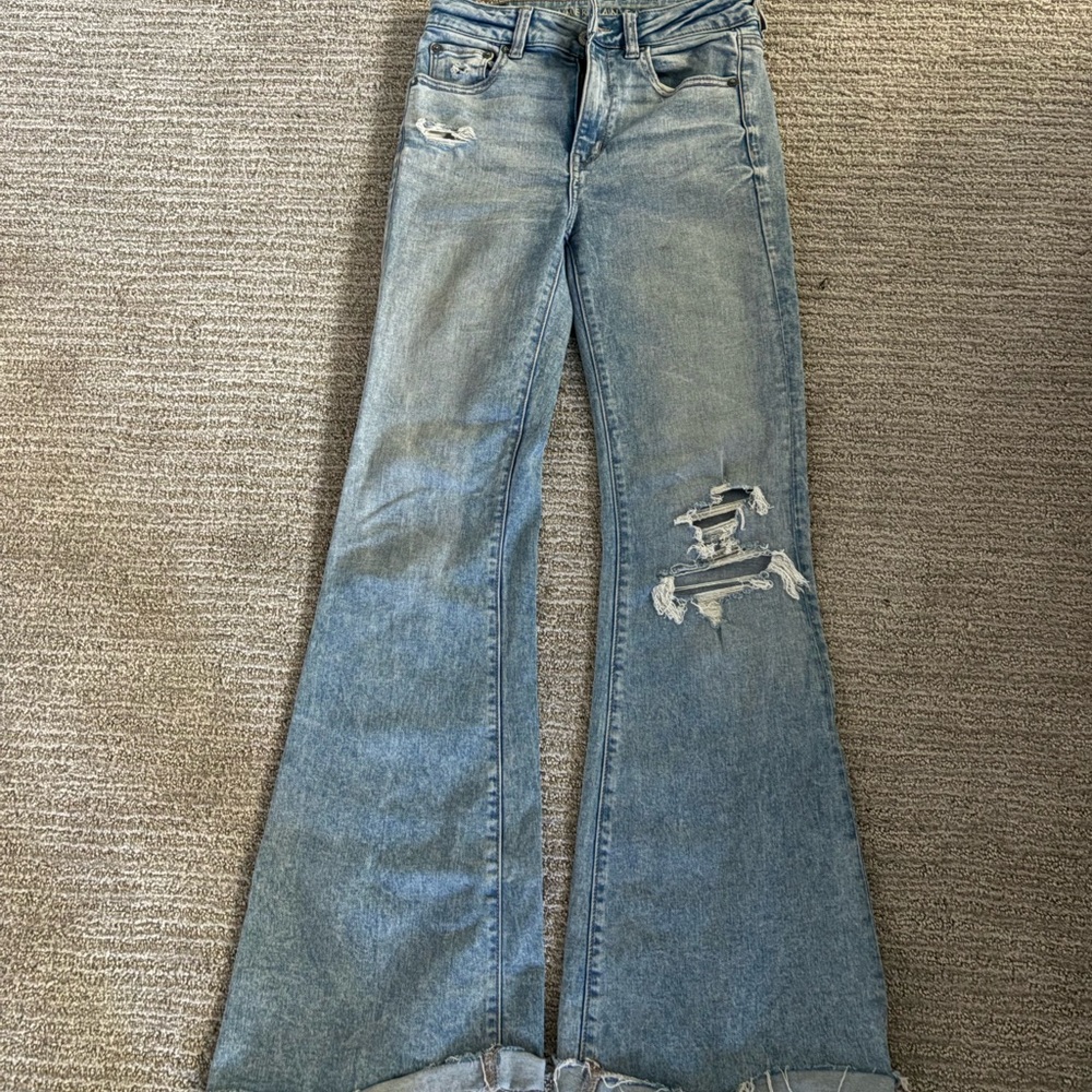 American Eagle Outfitters Light Blue Distressed Flare Jeans